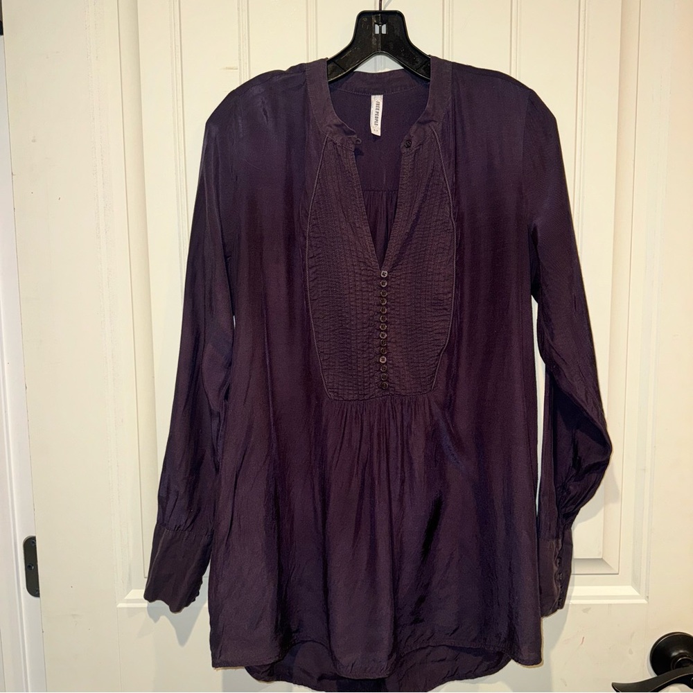 Vintage Y2K Free People Purple Pintuck Boho Tunic Blouse Button Back S